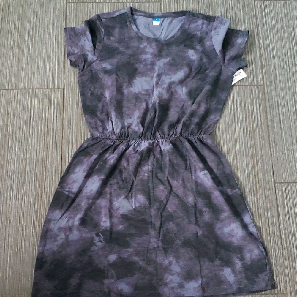 OLD Navy SS Waist-Defined Tie-Dye Mini T-Shirt Dress